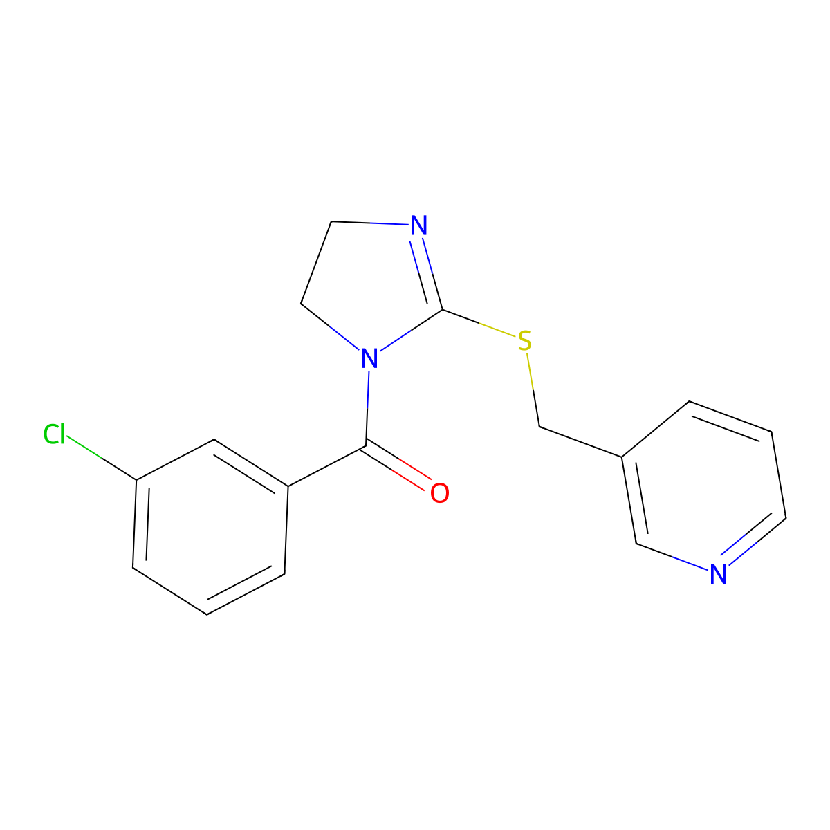 (3-Chlorophenyl)-[2-(pyridin-3-ylmethylsulfanyl)-4,5-dihydroimidazol-1-yl]methanone molecular structure, CAS 851807-60-8