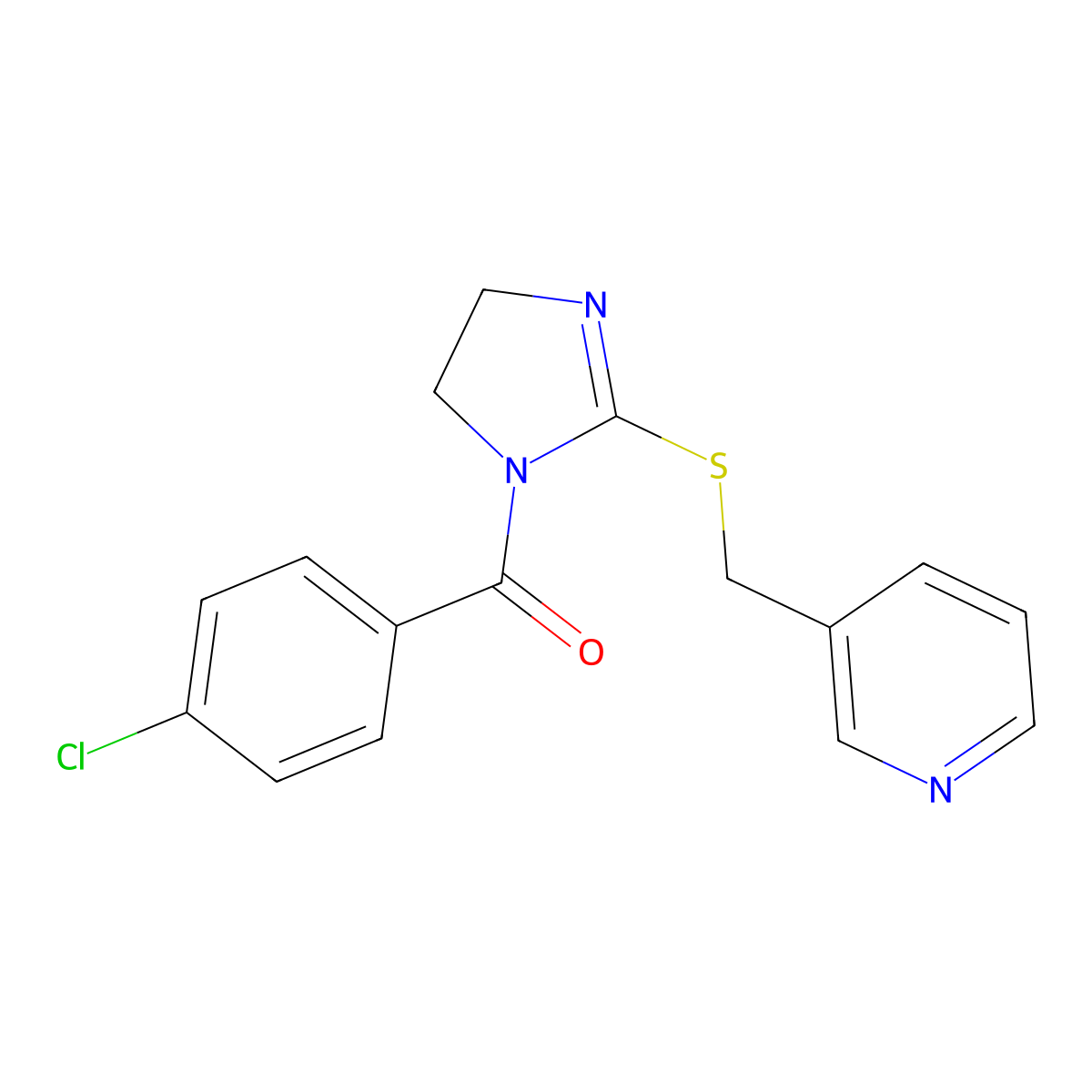 (4-chlorophenyl)(2-((pyridin-3-ylmethyl)thio)-4,5-dihydro-1H-imidazol-1-yl)methanone molecular structure, CAS 851807-61-9