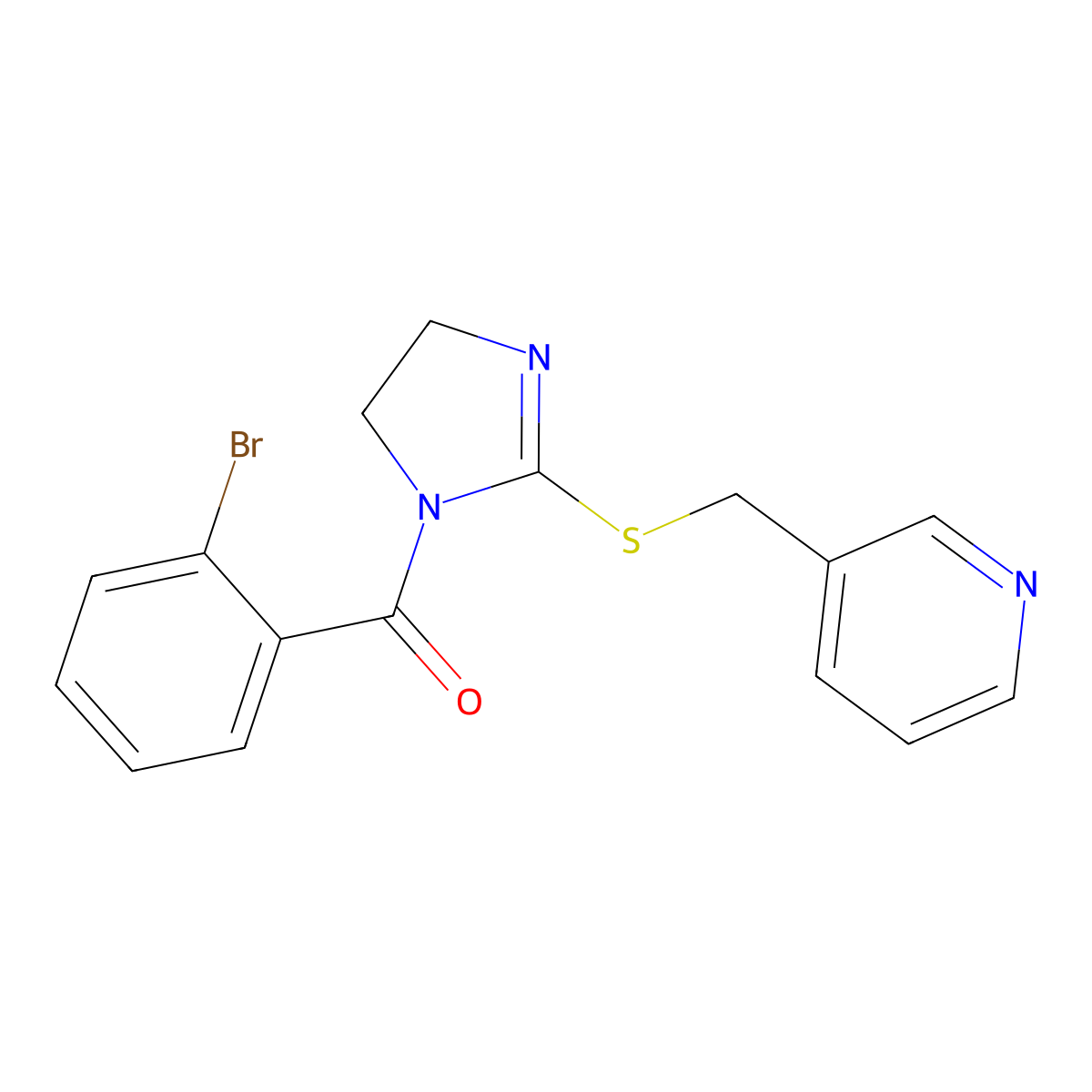 (2-bromophenyl)(2-((pyridin-3-ylmethyl)thio)-4,5-dihydro-1H-imidazol-1-yl)methanone molecular structure, CAS 851807-62-0