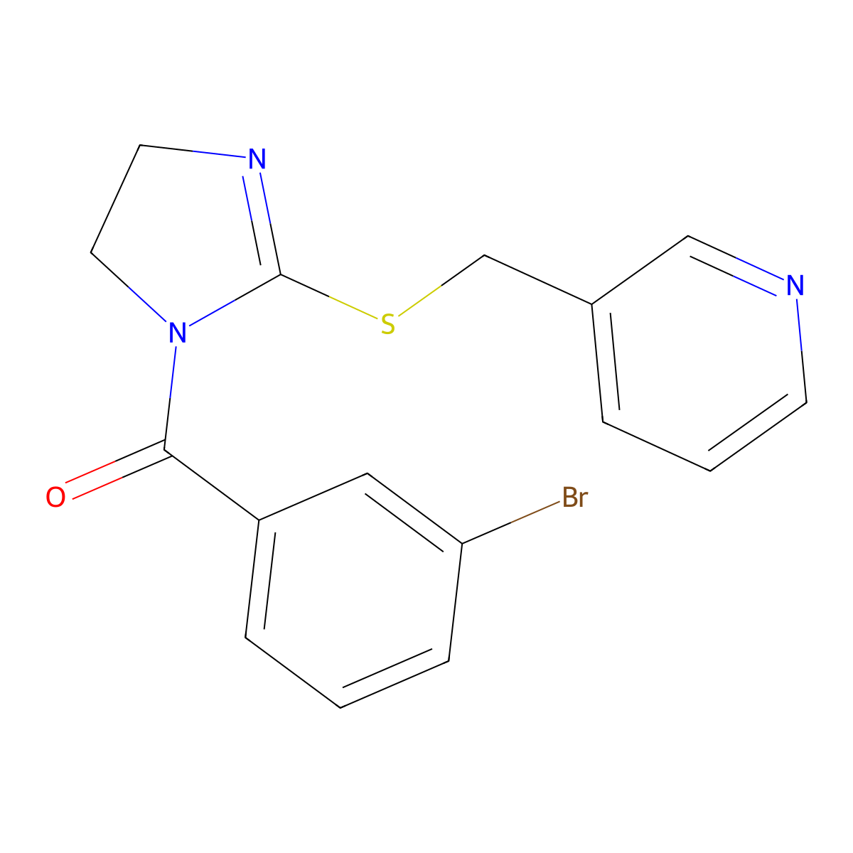 (3-bromophenyl)(2-((pyridin-3-ylmethyl)thio)-4,5-dihydro-1H-imidazol-1-yl)methanone molecular structure, CAS 851807-63-1