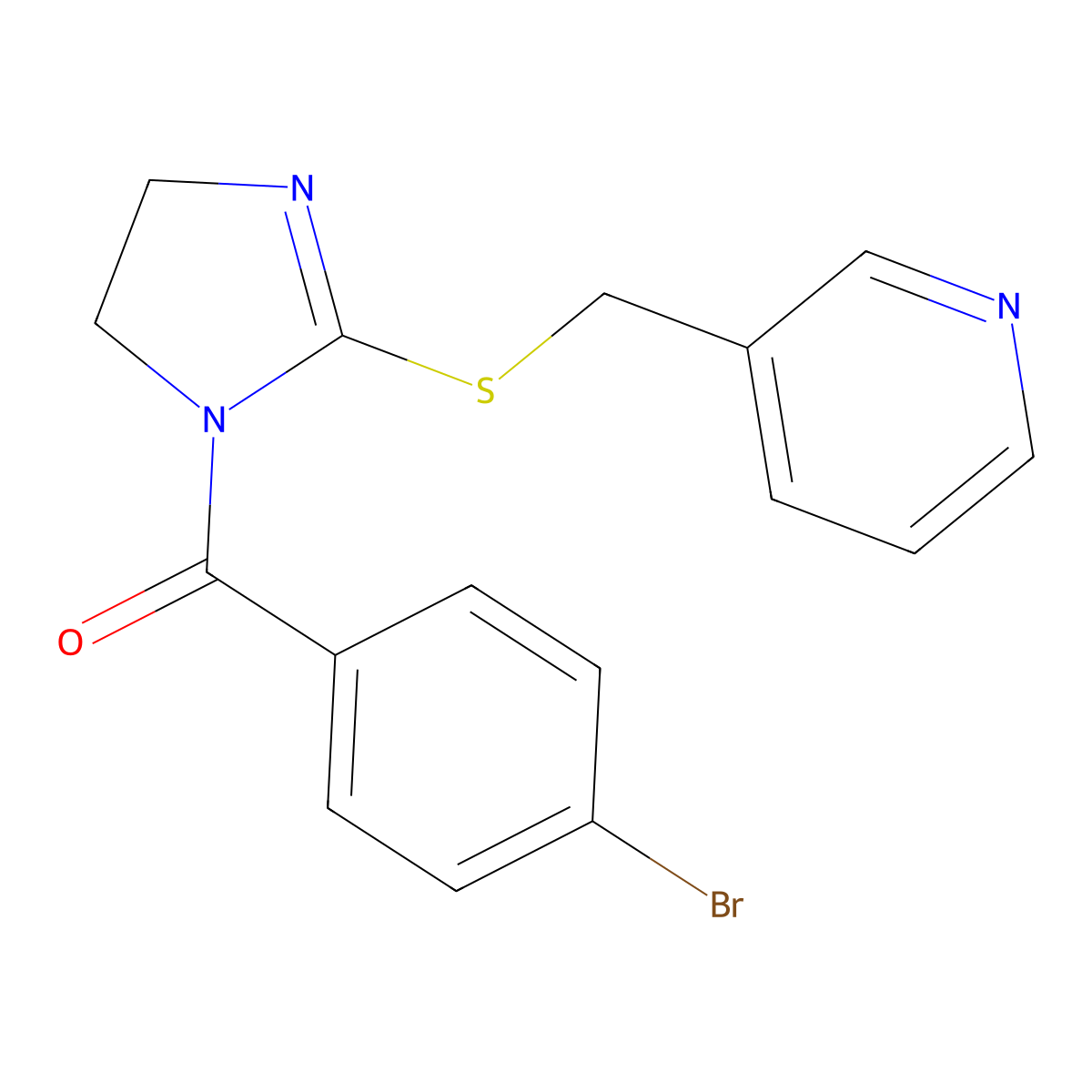 (4-bromophenyl)(2-((pyridin-3-ylmethyl)thio)-4,5-dihydro-1H-imidazol-1-yl)methanone molecular structure, CAS 851807-64-2