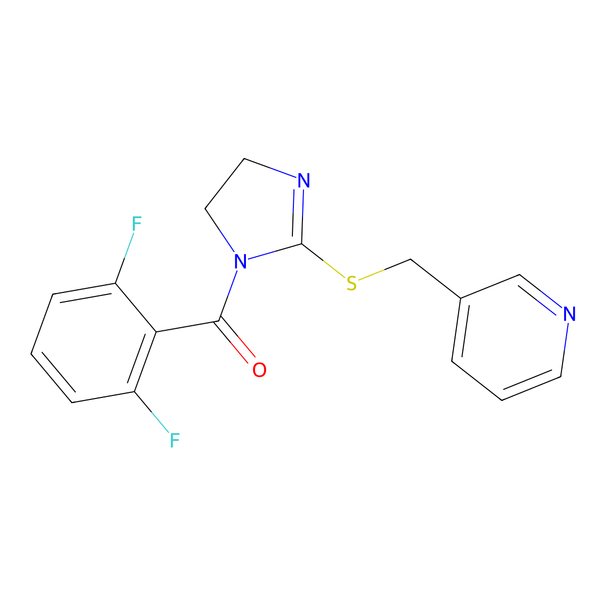 (2,6-Difluorophenyl)-[2-(pyridin-3-ylmethylsulfanyl)-4,5-dihydroimidazol-1-yl]methanone molecular structure, CAS 851807-65-3