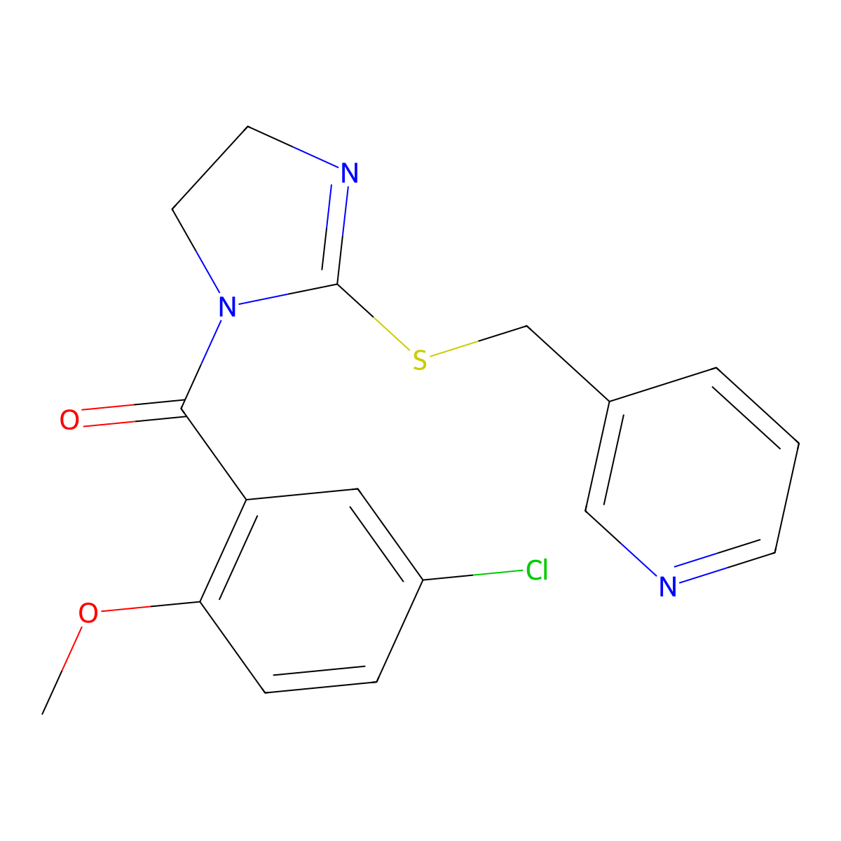 (5-chloro-2-methoxyphenyl)(2-((pyridin-3-ylmethyl)thio)-4,5-dihydro-1H-imidazol-1-yl)methanone molecular structure, CAS 851807-67-5