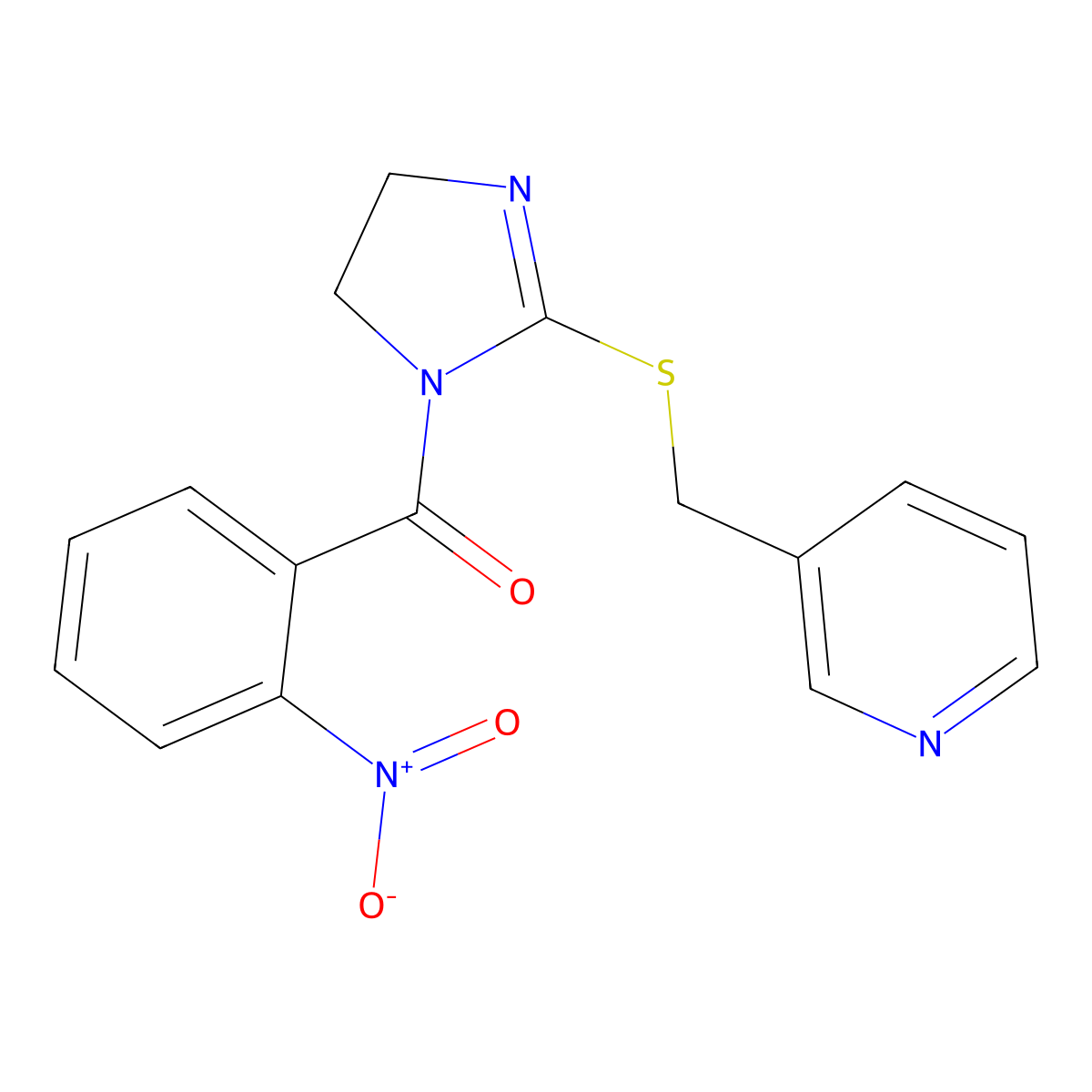 (2-nitrophenyl)(2-((pyridin-3-ylmethyl)thio)-4,5-dihydro-1H-imidazol-1-yl)methanone molecular structure, CAS 851807-68-6