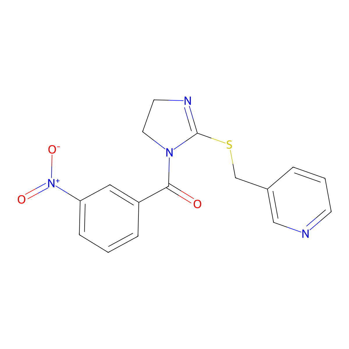 (3-nitrophenyl)(2-((pyridin-3-ylmethyl)thio)-4,5-dihydro-1H-imidazol-1-yl)methanone molecular structure, CAS 851807-69-7