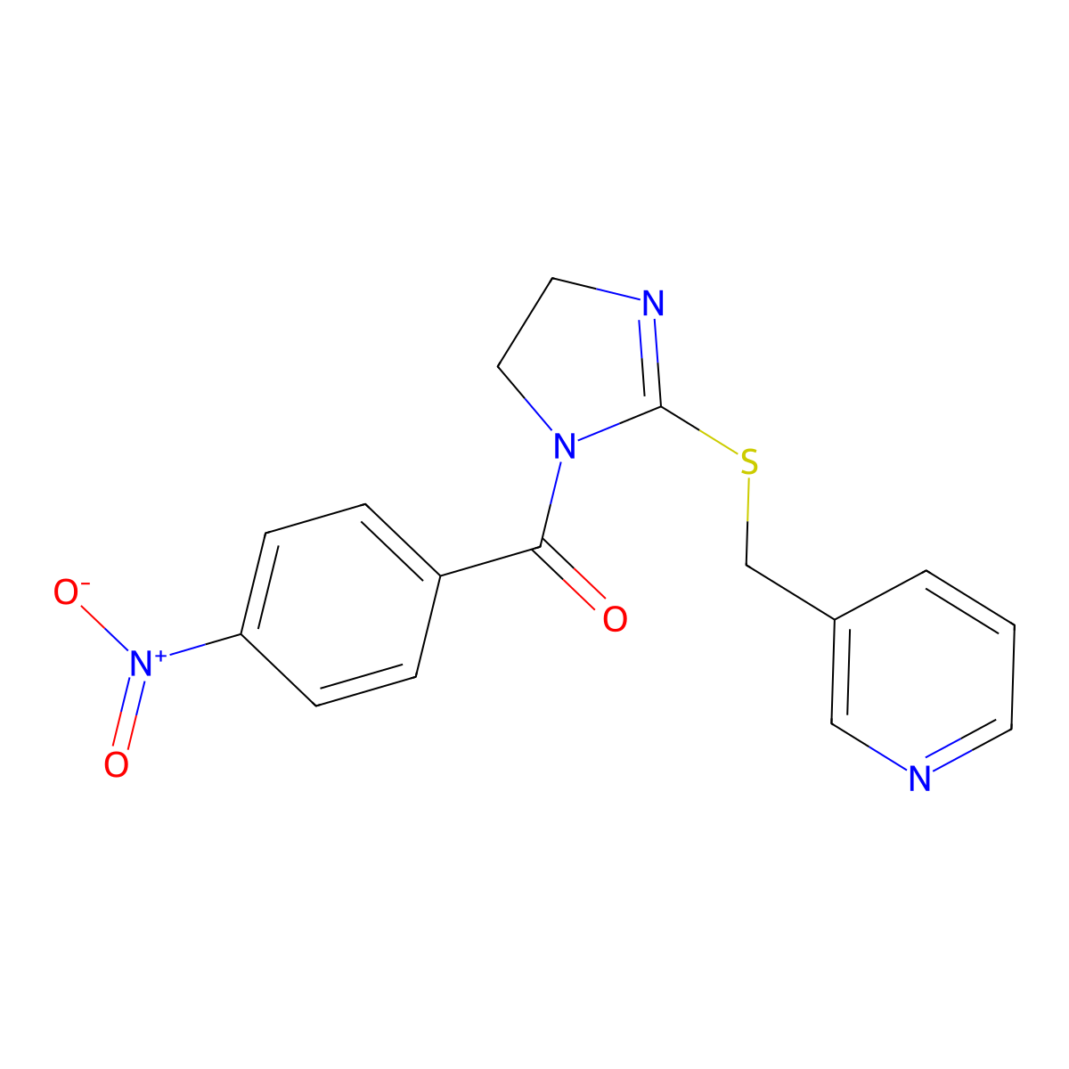 (4-nitrophenyl)(2-((pyridin-3-ylmethyl)thio)-4,5-dihydro-1H-imidazol-1-yl)methanone molecular structure, CAS 851807-70-0
