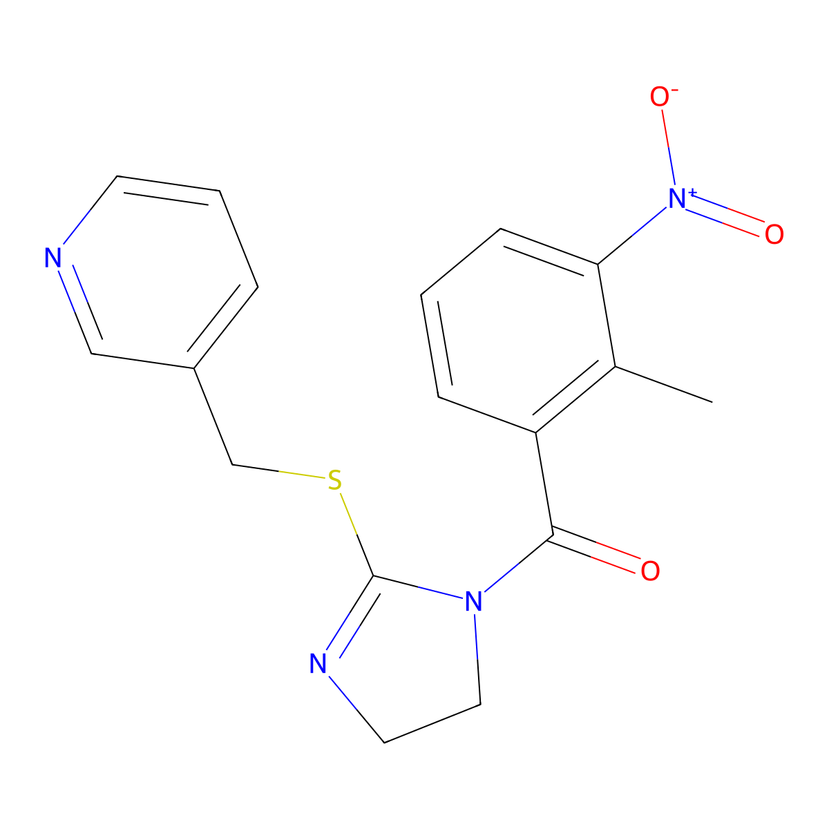 (2-Methyl-3-nitrophenyl)-[2-(pyridin-3-ylmethylsulfanyl)-4,5-dihydroimidazol-1-yl]methanone molecular structure, CAS 851807-71-1