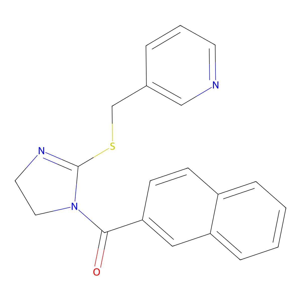 naphthalen-2-yl(2-((pyridin-3-ylmethyl)thio)-4,5-dihydro-1H-imidazol-1-yl)methanone molecular structure, CAS 851807-78-8