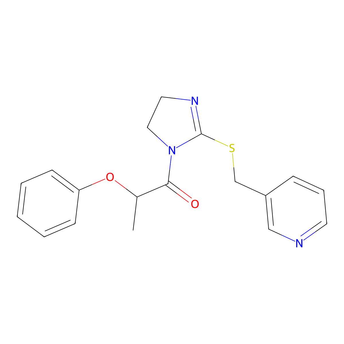 2-Phenoxy-1-[2-(pyridin-3-ylmethylsulfanyl)-4,5-dihydroimidazol-1-yl]propan-1-one molecular structure, CAS 851807-81-3