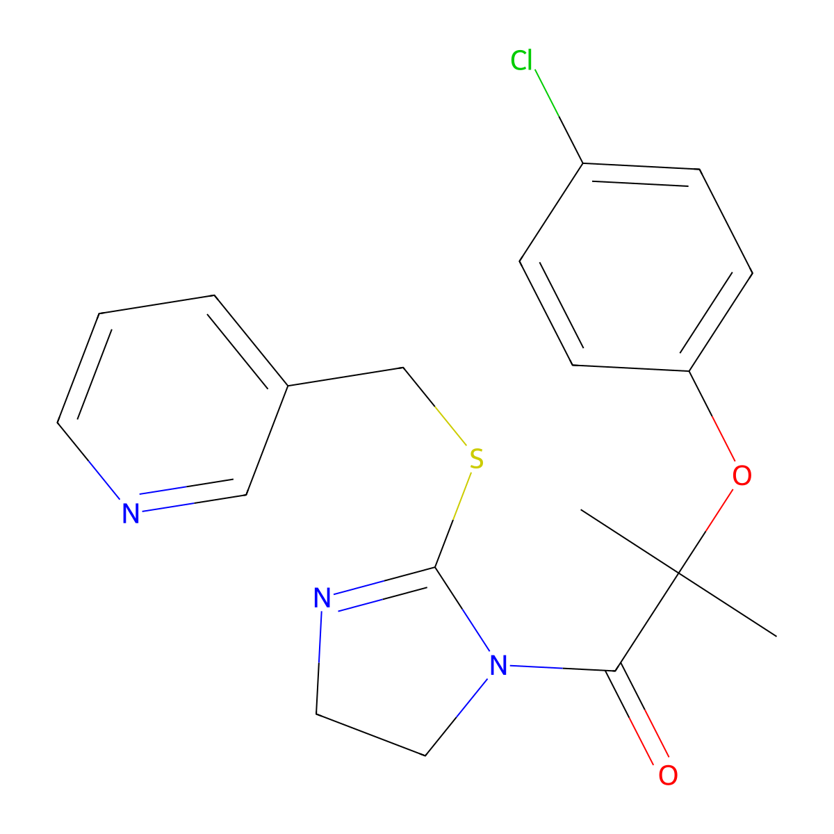 2-(4-chlorophenoxy)-2-methyl-1-(2-((pyridin-3-ylmethyl)thio)-4,5-dihydro-1H-imidazol-1-yl)propan-1-one molecular structure, CAS 851807-82-4