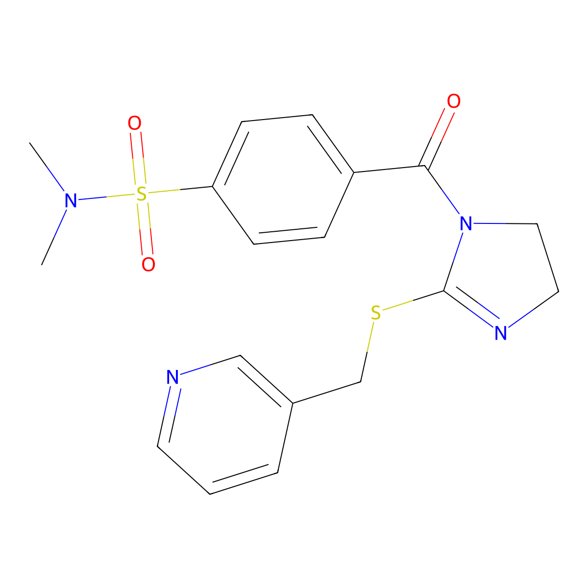 N,N-dimethyl-4-(2-((pyridin-3-ylmethyl)thio)-4,5-dihydro-1H-imidazole-1-carbonyl)benzenesulfonamide molecular structure, CAS 851807-84-6