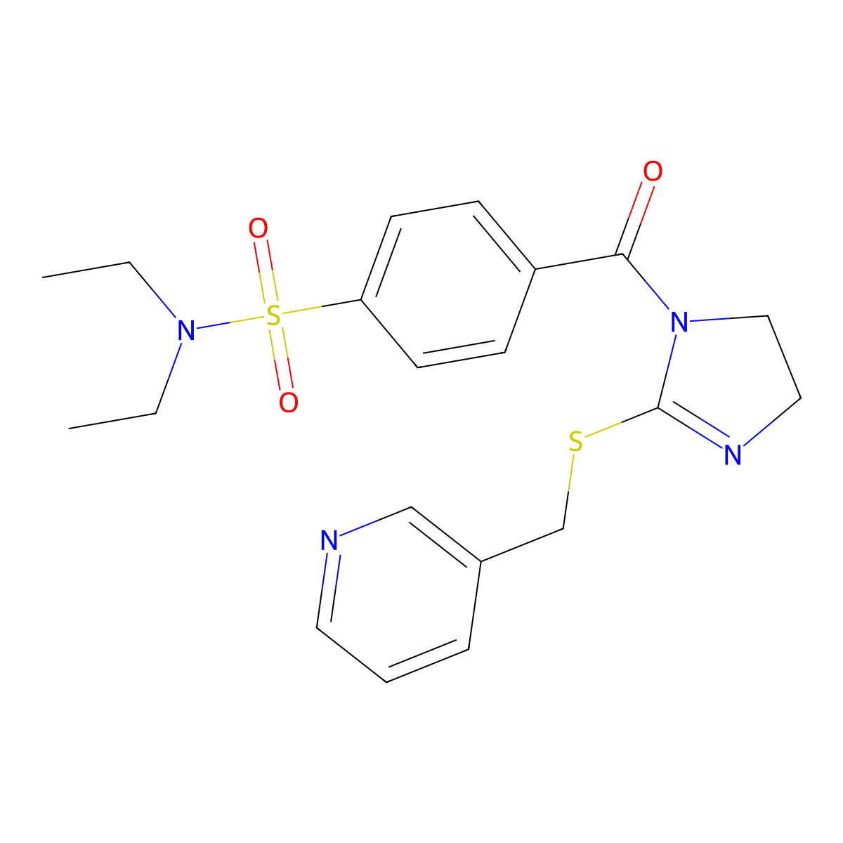 N,N-diethyl-4-[2-(pyridin-3-ylmethylsulfanyl)-4,5-dihydroimidazole-1-carbonyl]benzenesulfonamide molecular structure, CAS 851807-85-7