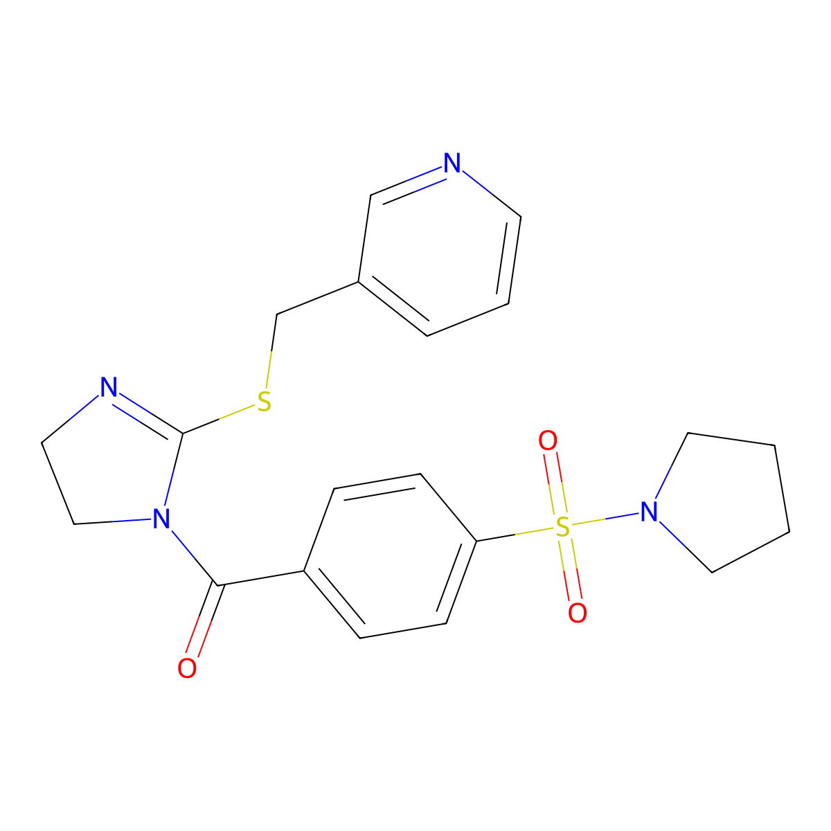 [2-(Pyridin-3-ylmethylsulfanyl)-4,5-dihydroimidazol-1-yl]-(4-pyrrolidin-1-ylsulfonylphenyl)methanone molecular structure, CAS 851807-86-8