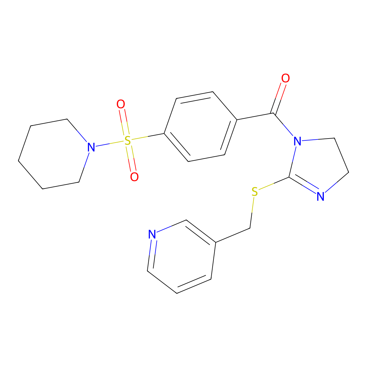 (4-Piperidin-1-ylsulfonylphenyl)-[2-(pyridin-3-ylmethylsulfanyl)-4,5-dihydroimidazol-1-yl]methanone molecular structure, CAS 851807-87-9