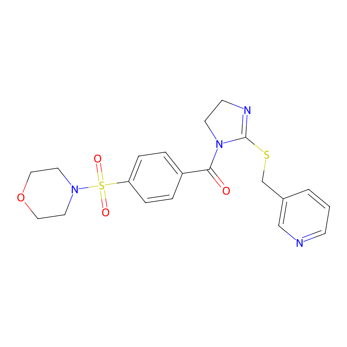 (4-Morpholin-4-ylsulfonylphenyl)-[2-(pyridin-3-ylmethylsulfanyl)-4,5-dihydroimidazol-1-yl]methanone molecular structure, CAS 851807-88-0