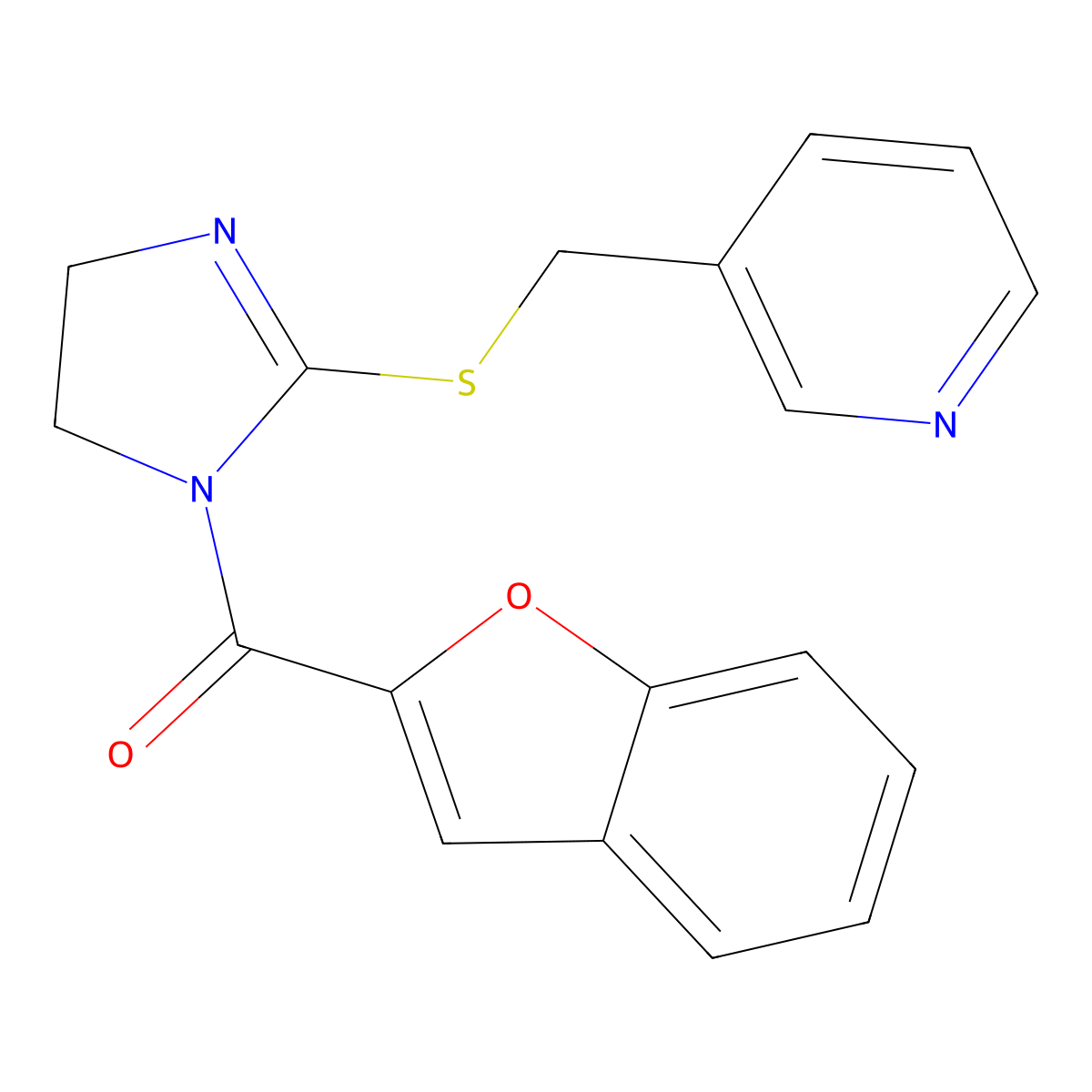 1-Benzofuran-2-yl-[2-(pyridin-3-ylmethylsulfanyl)-4,5-dihydroimidazol-1-yl]methanone molecular structure, CAS 851807-93-7