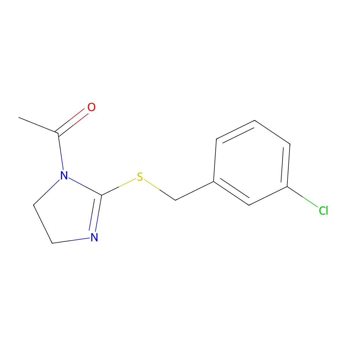 1-(2-((3-chlorobenzyl)thio)-4,5-dihydro-1H-imidazol-1-yl)ethanone molecular structure, CAS 851807-95-9