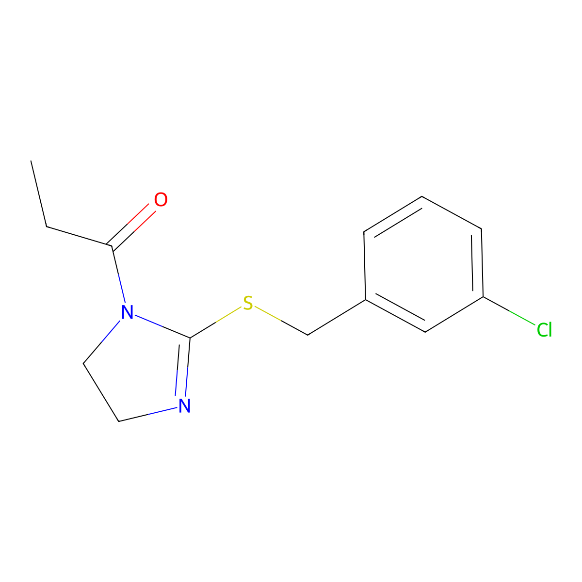 1-[2-[(3-Chlorophenyl)methylsulfanyl]-4,5-dihydroimidazol-1-yl]propan-1-one molecular structure, CAS 851807-96-0