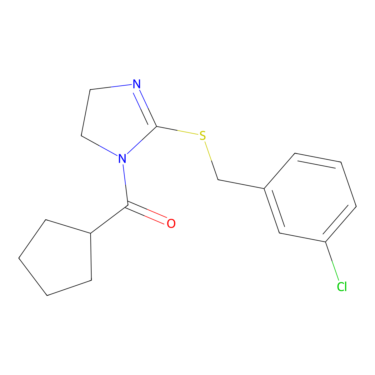 [2-[(3-Chlorophenyl)methylsulfanyl]-4,5-dihydroimidazol-1-yl]-cyclopentylmethanone molecular structure, CAS 851807-98-2