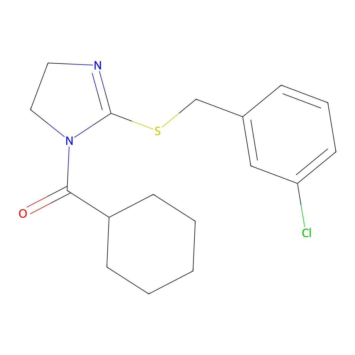 [2-[(3-Chlorophenyl)methylsulfanyl]-4,5-dihydroimidazol-1-yl]-cyclohexylmethanone molecular structure, CAS 851807-99-3
