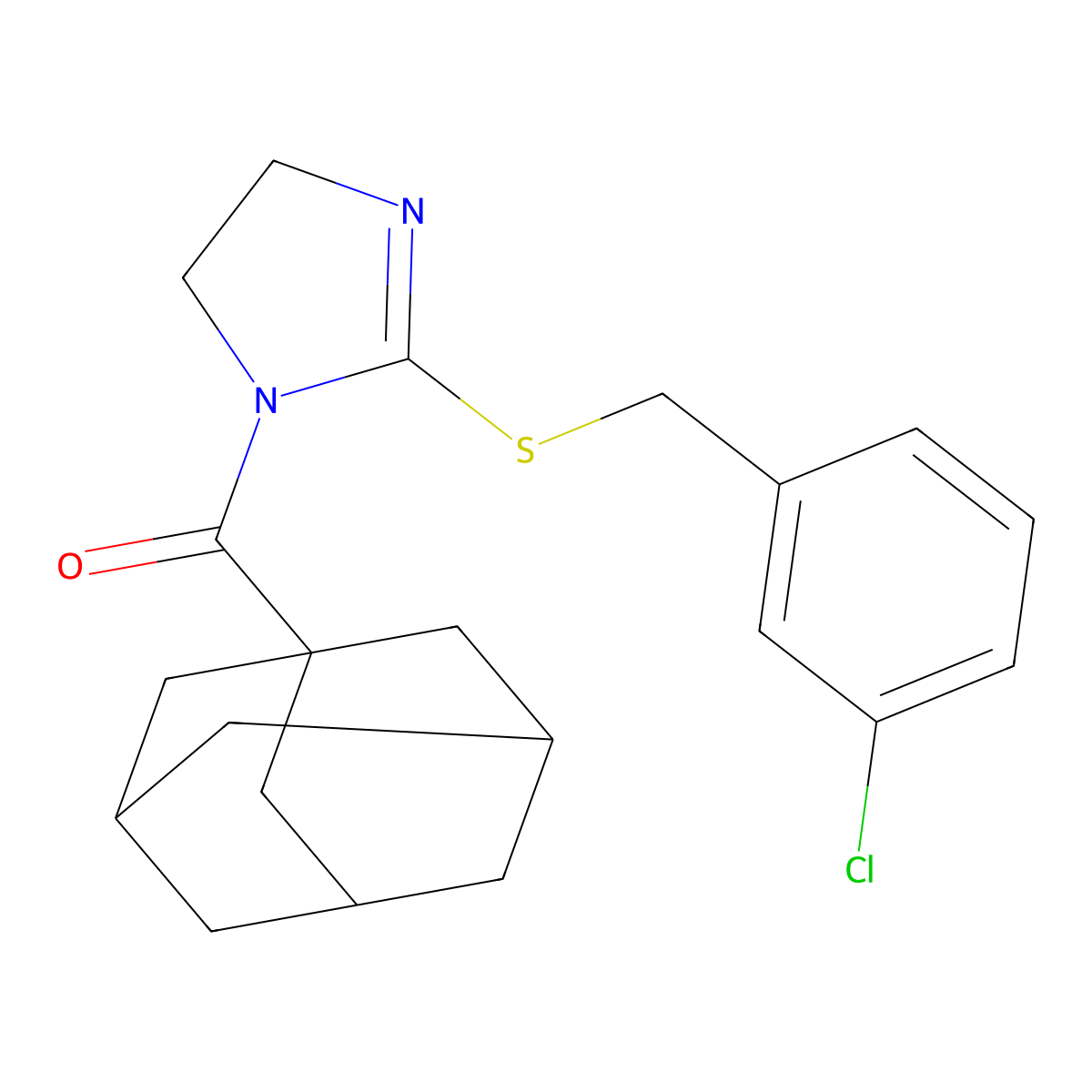 1-Adamantyl-[2-[(3-chlorophenyl)methylsulfanyl]-4,5-dihydroimidazol-1-yl]methanone molecular structure, CAS 851808-00-9