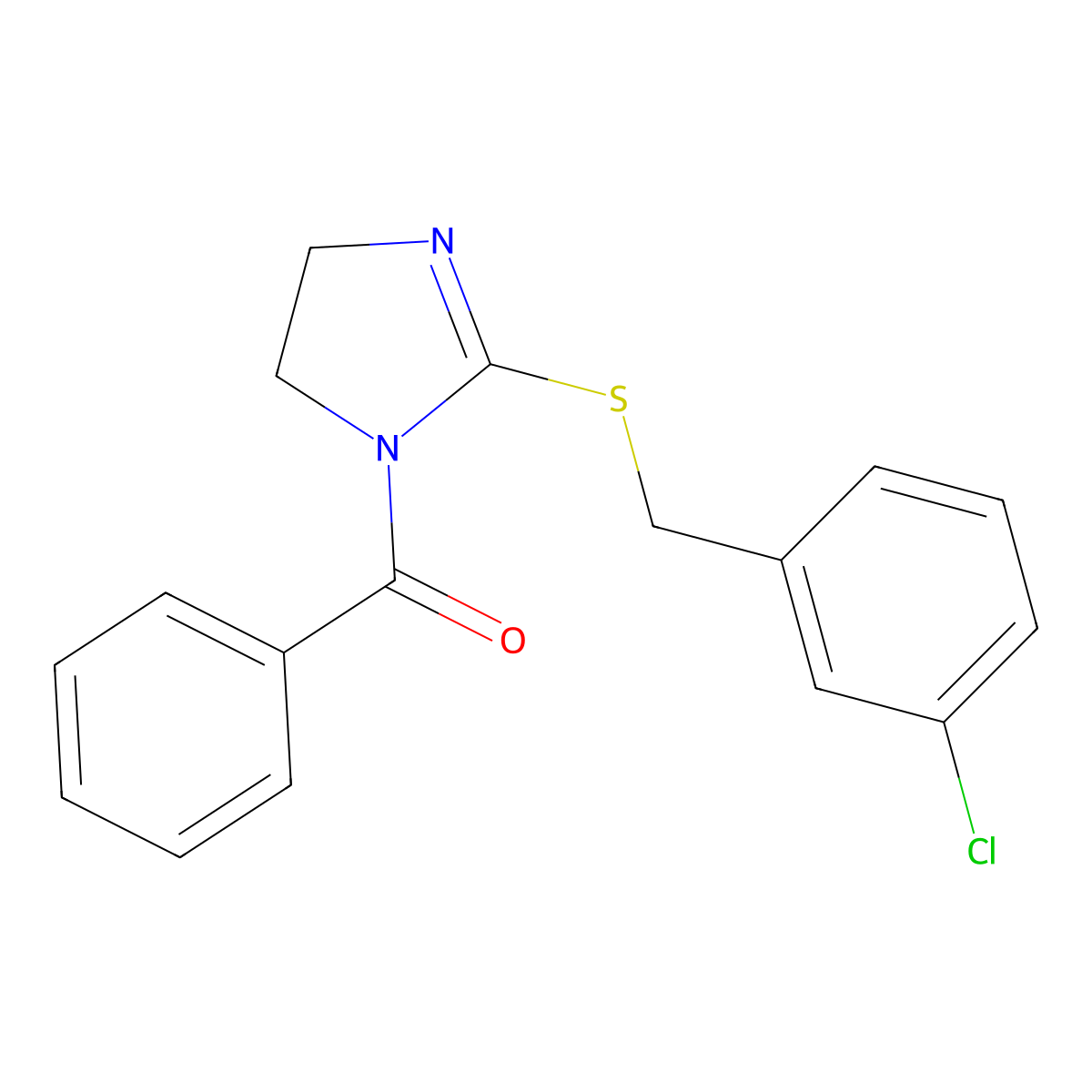 [2-[(3-Chlorophenyl)methylsulfanyl]-4,5-dihydroimidazol-1-yl]-phenylmethanone molecular structure, CAS 851808-01-0
