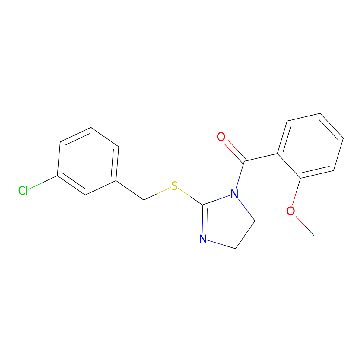 [2-[(3-Chlorophenyl)methylsulfanyl]-4,5-dihydroimidazol-1-yl]-(2-methoxyphenyl)methanone molecular structure, CAS 851808-07-6