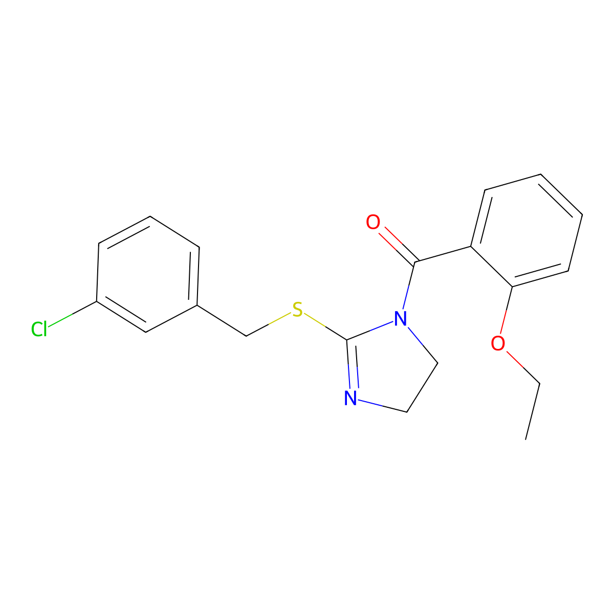 (2-((3-chlorobenzyl)thio)-4,5-dihydro-1H-imidazol-1-yl)(2-ethoxyphenyl)methanone molecular structure, CAS 851808-10-1