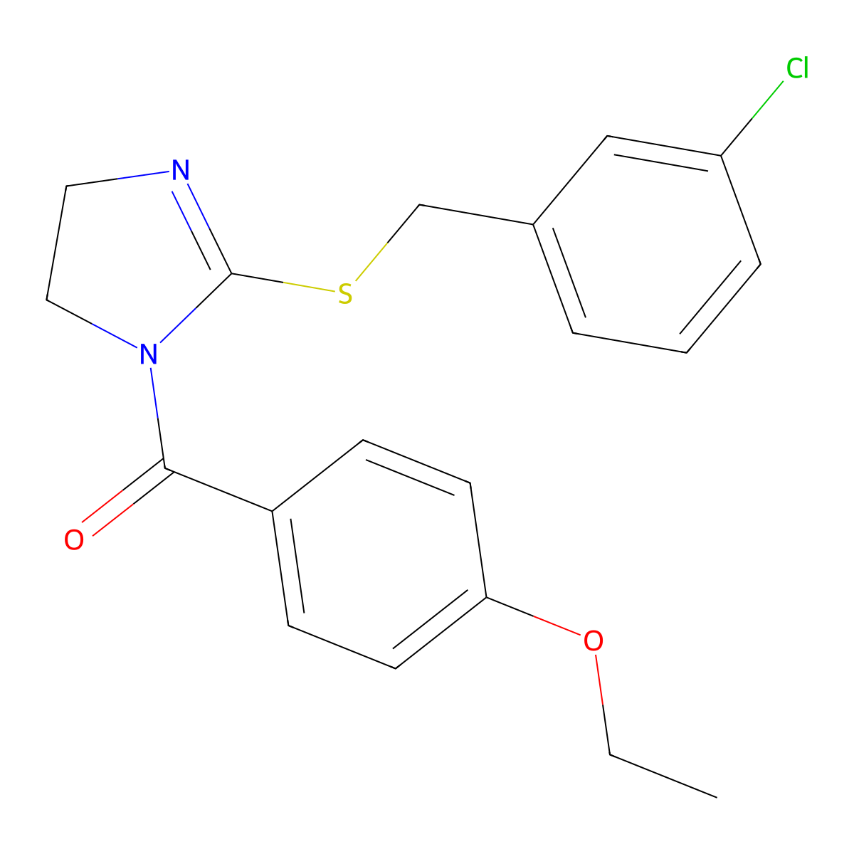 (2-((3-chlorobenzyl)thio)-4,5-dihydro-1H-imidazol-1-yl)(4-ethoxyphenyl)methanone molecular structure, CAS 851808-11-2