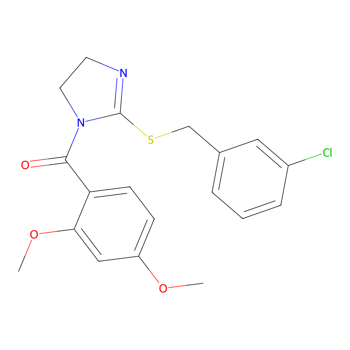 (2-((3-chlorobenzyl)thio)-4,5-dihydro-1H-imidazol-1-yl)(2,4-dimethoxyphenyl)methanone molecular structure, CAS 851808-12-3