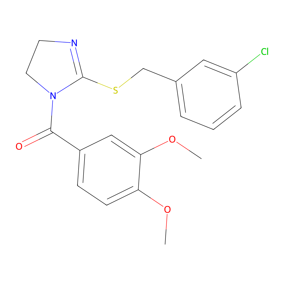 (2-((3-chlorobenzyl)thio)-4,5-dihydro-1H-imidazol-1-yl)(3,4-dimethoxyphenyl)methanone molecular structure, CAS 851808-13-4
