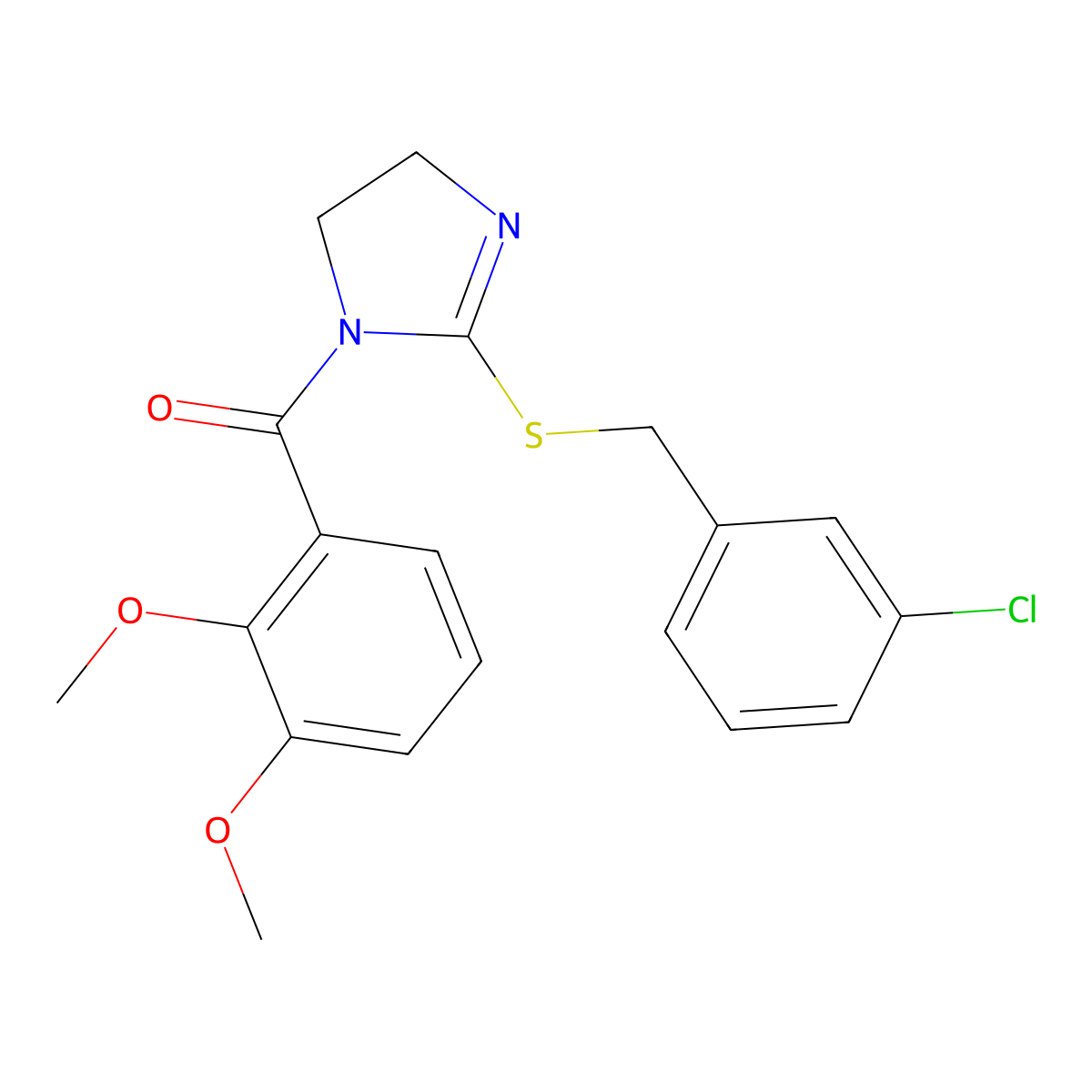 (2-((3-chlorobenzyl)thio)-4,5-dihydro-1H-imidazol-1-yl)(2,3-dimethoxyphenyl)methanone molecular structure, CAS 851808-14-5