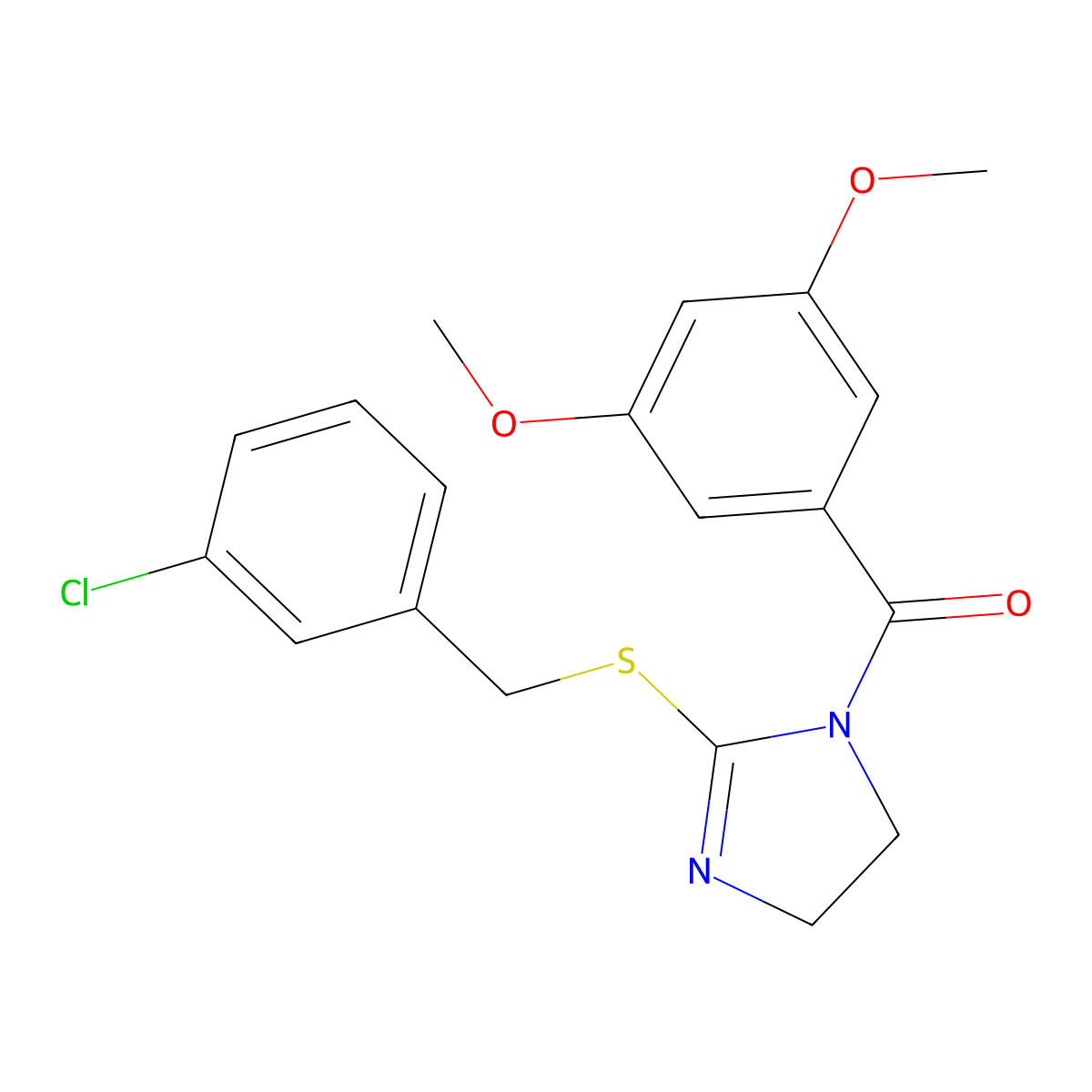 (2-((3-chlorobenzyl)thio)-4,5-dihydro-1H-imidazol-1-yl)(3,5-dimethoxyphenyl)methanone molecular structure, CAS 851808-16-7