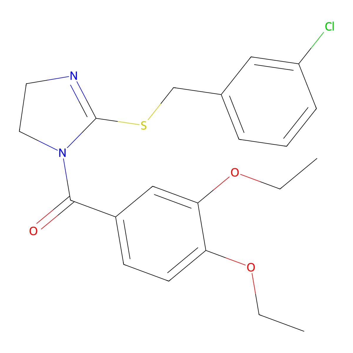 [2-[(3-Chlorophenyl)methylsulfanyl]-4,5-dihydroimidazol-1-yl]-(3,4-diethoxyphenyl)methanone molecular structure, CAS 851808-18-9