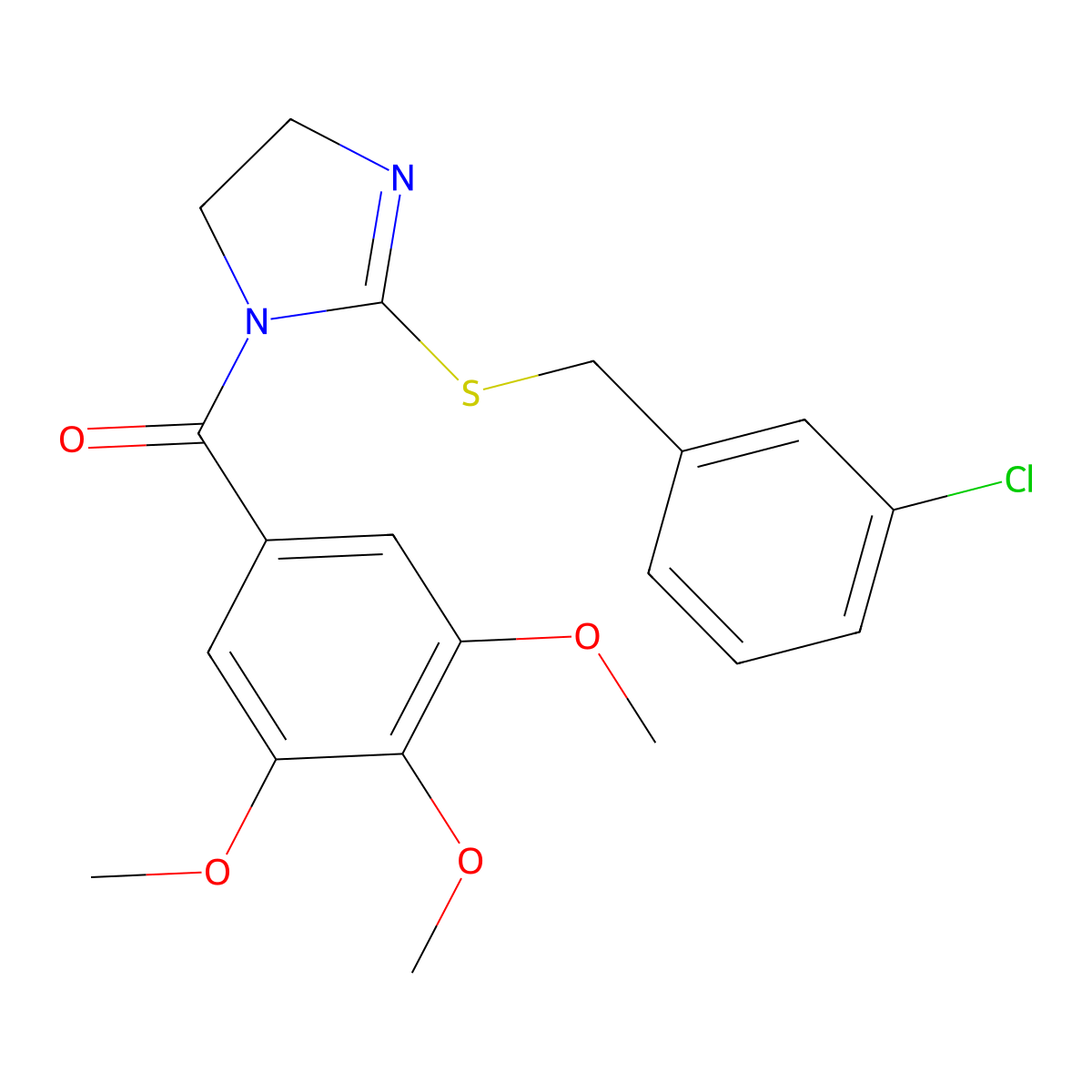 (2-((3-chlorobenzyl)thio)-4,5-dihydro-1H-imidazol-1-yl)(3,4,5-trimethoxyphenyl)methanone molecular structure, CAS 851808-19-0
