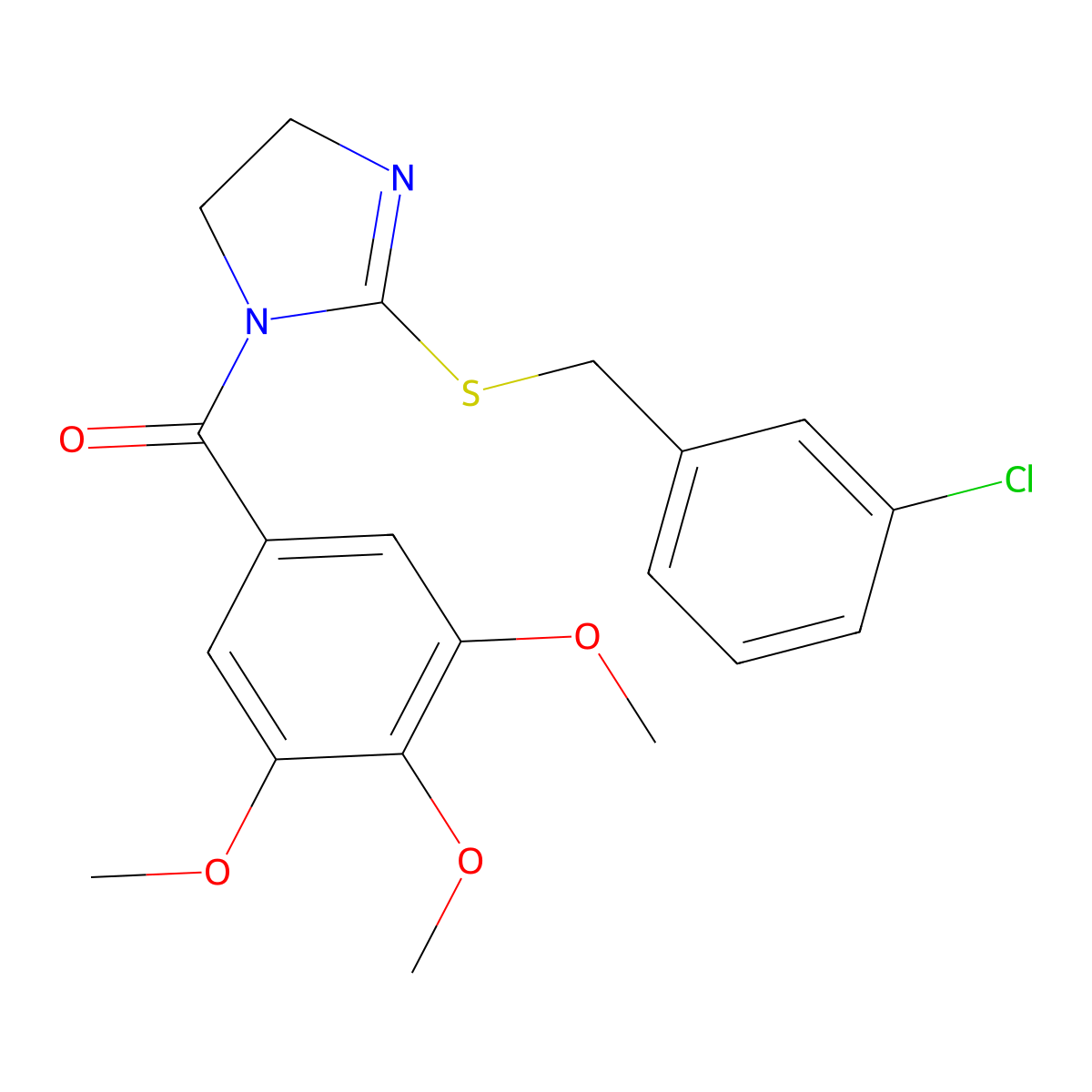 (2-((3-chlorobenzyl)thio)-4,5-dihydro-1H-imidazol-1-yl)(3,4,5-trimethoxyphenyl)methanone molecular structure, CAS 851808-19-0