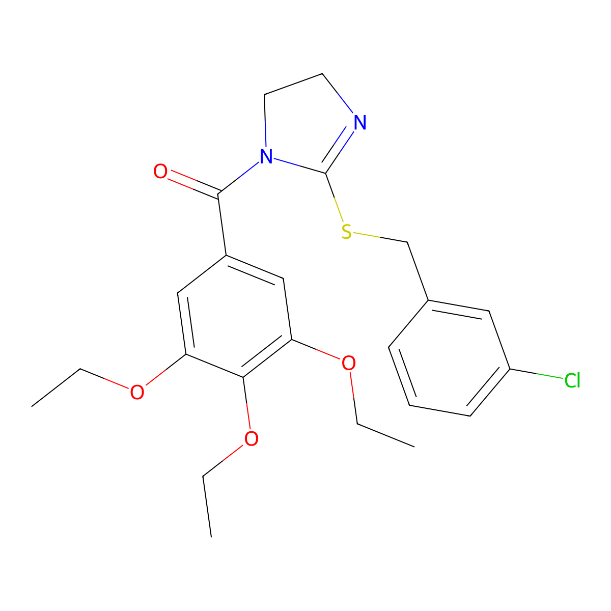 [2-[(3-Chlorophenyl)methylsulfanyl]-4,5-dihydroimidazol-1-yl]-(3,4,5-triethoxyphenyl)methanone molecular structure, CAS 851808-20-3