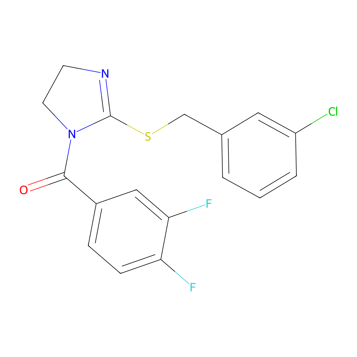 [2-[(3-Chlorophenyl)methylsulfanyl]-4,5-dihydroimidazol-1-yl]-(3,4-difluorophenyl)methanone molecular structure, CAS 851808-25-8