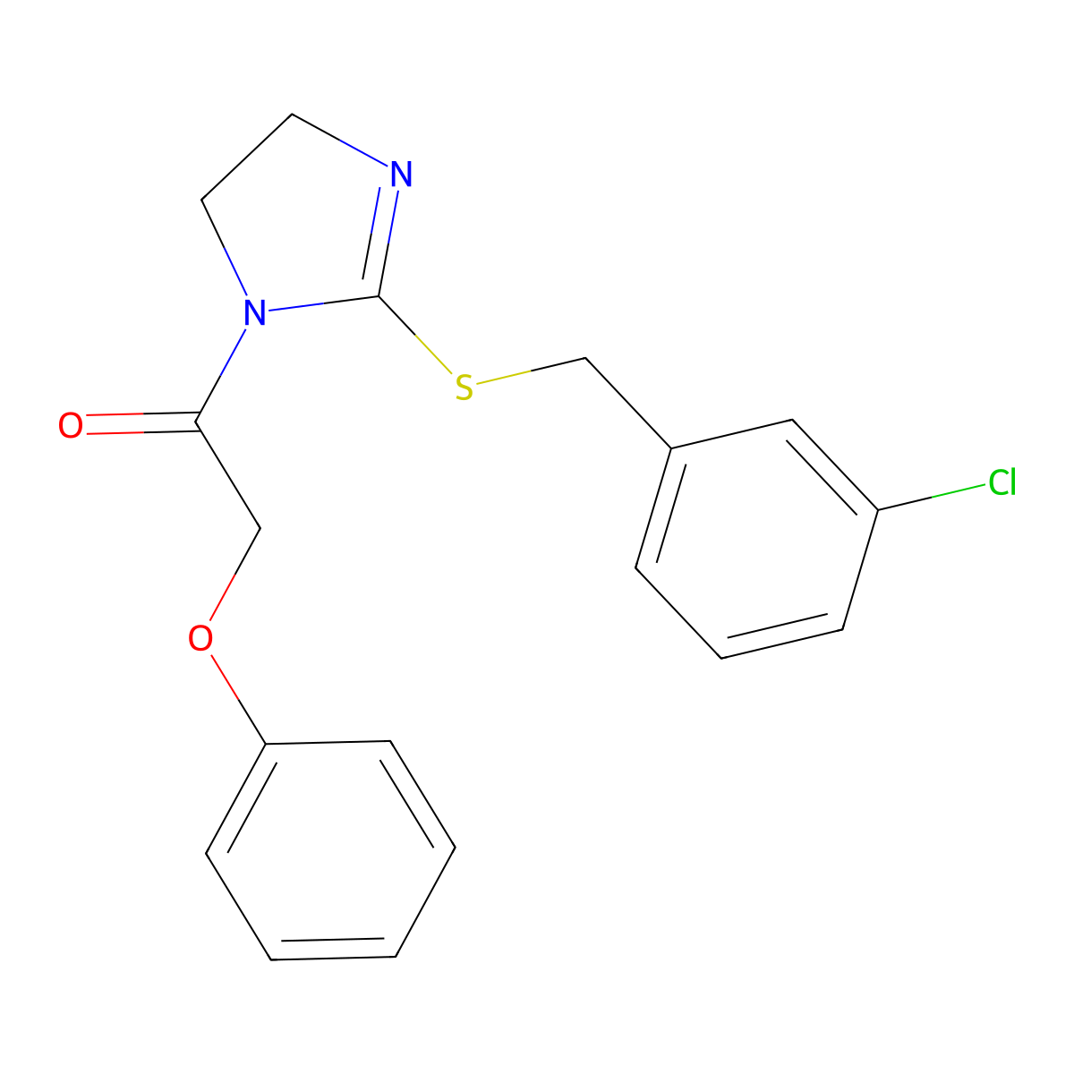 1-(2-((3-chlorobenzyl)thio)-4,5-dihydro-1H-imidazol-1-yl)-2-phenoxyethanone molecular structure, CAS 851808-26-9