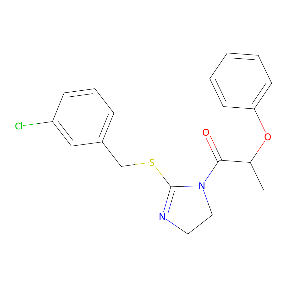 1-(2-((3-chlorobenzyl)thio)-4,5-dihydro-1H-imidazol-1-yl)-2-phenoxypropan-1-one molecular structure, CAS 851808-27-0