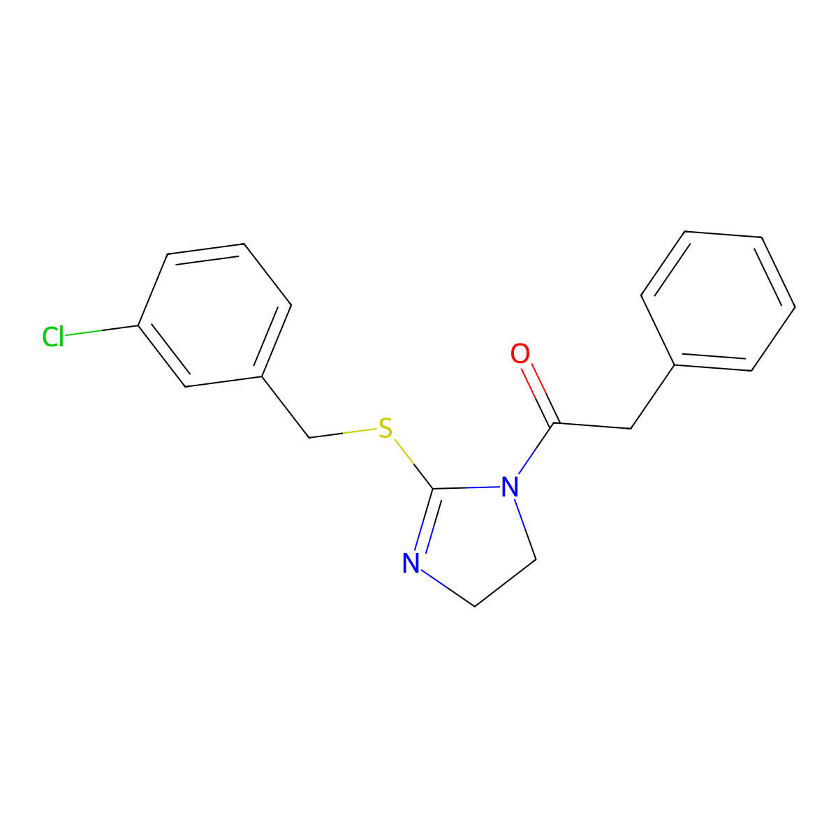 1-(2-((3-chlorobenzyl)thio)-4,5-dihydro-1H-imidazol-1-yl)-2-phenylethanone molecular structure, CAS 851808-28-1