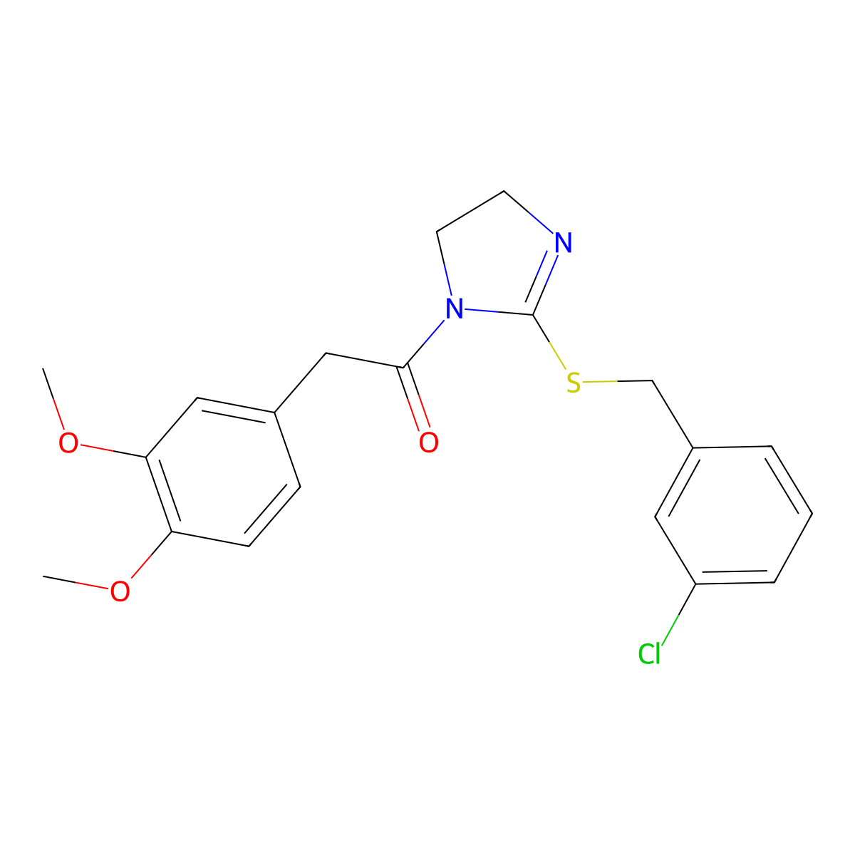 1-[2-[(3-Chlorophenyl)methylsulfanyl]-4,5-dihydroimidazol-1-yl]-2-(3,4-dimethoxyphenyl)ethanone molecular structure, CAS 851808-29-2