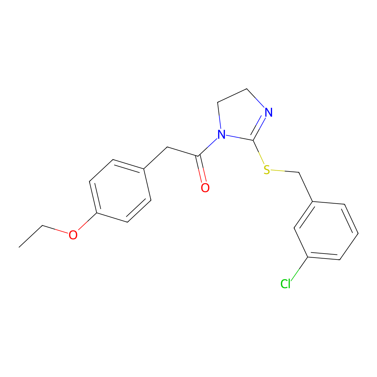 1-[2-[(3-Chlorophenyl)methylsulfanyl]-4,5-dihydroimidazol-1-yl]-2-(4-ethoxyphenyl)ethanone molecular structure, CAS 851808-30-5