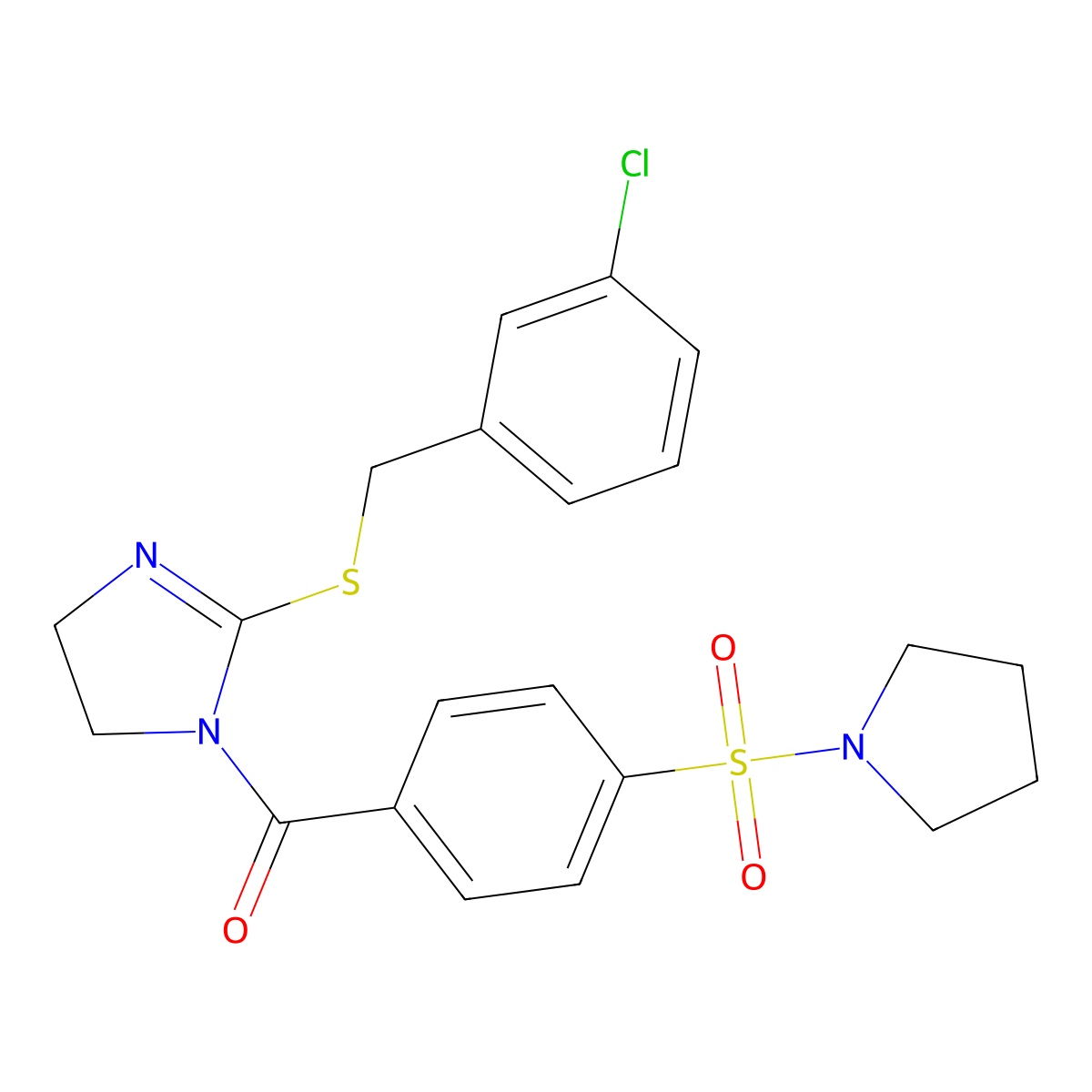 [2-[(3-Chlorophenyl)methylsulfanyl]-4,5-dihydroimidazol-1-yl]-(4-pyrrolidin-1-ylsulfonylphenyl)methanone molecular structure, CAS 851808-34-9