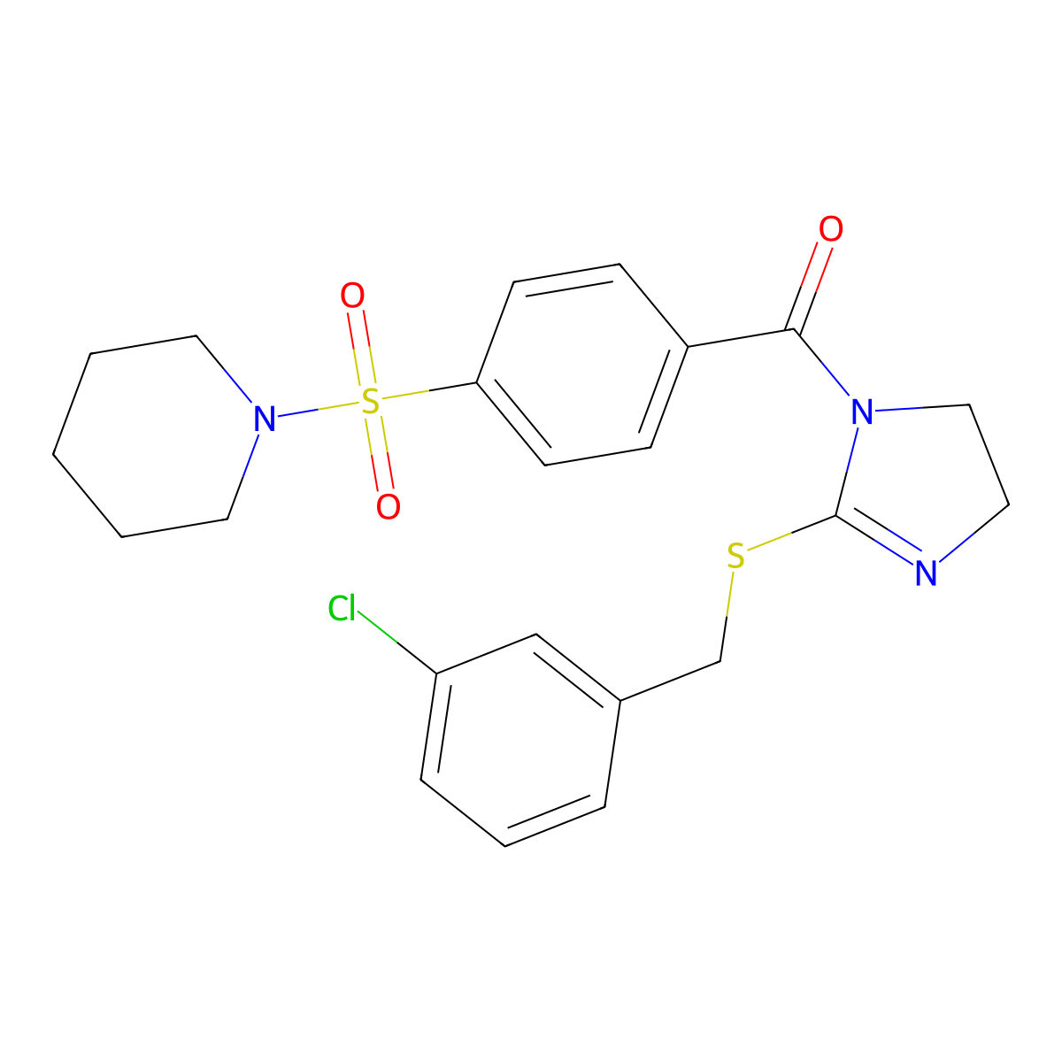 [2-[(3-Chlorophenyl)methylsulfanyl]-4,5-dihydroimidazol-1-yl]-(4-piperidin-1-ylsulfonylphenyl)methanone molecular structure, CAS 851808-35-0