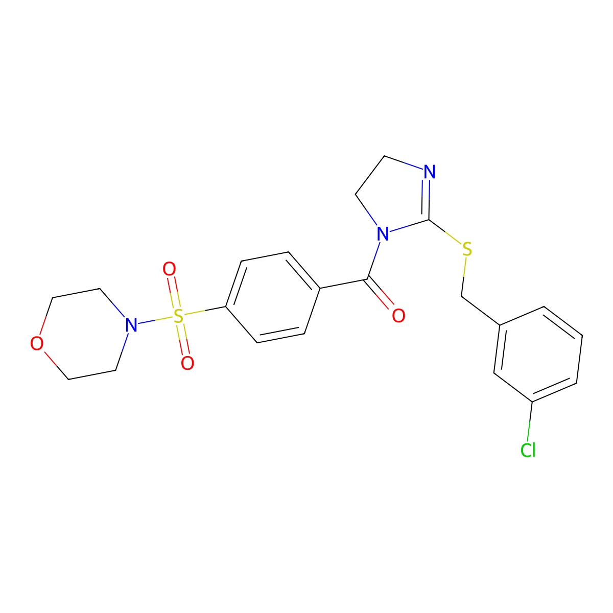 (2-((3-chlorobenzyl)thio)-4,5-dihydro-1H-imidazol-1-yl)(4-(morpholinosulfonyl)phenyl)methanone molecular structure, CAS 851808-36-1