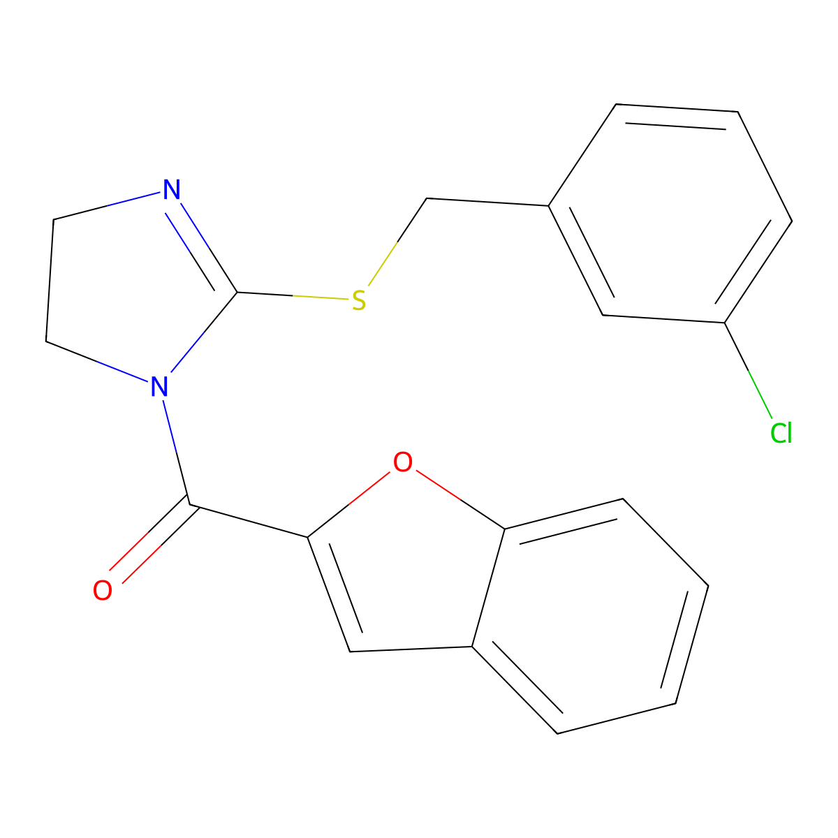 benzofuran-2-yl(2-((3-chlorobenzyl)thio)-4,5-dihydro-1H-imidazol-1-yl)methanone molecular structure, CAS 851808-39-4