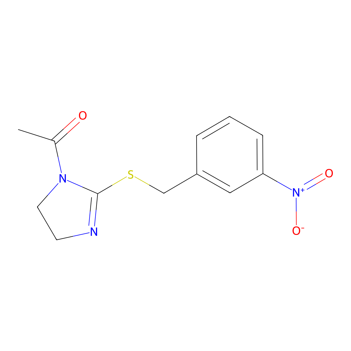 1-(2-((3-nitrobenzyl)thio)-4,5-dihydro-1H-imidazol-1-yl)ethanone molecular structure, CAS 851808-40-7