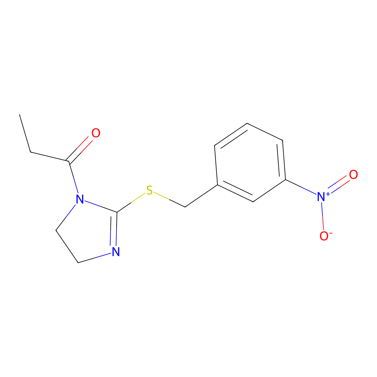 1-(2-((3-nitrobenzyl)thio)-4,5-dihydro-1H-imidazol-1-yl)propan-1-one molecular structure, CAS 851808-41-8