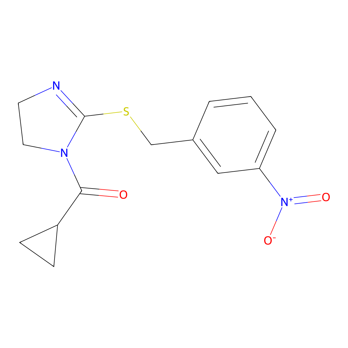 Cyclopropyl-[2-[(3-nitrophenyl)methylsulfanyl]-4,5-dihydroimidazol-1-yl]methanone molecular structure, CAS 851808-42-9